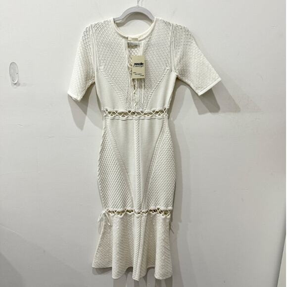 Jonathan Simkhai Short Sleeve Knit Cut Out Bodycon Midi Dress White Women's S - Picture 1 of 4